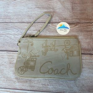 COACH Horse & Carriage Cream & Tan Canvas East/West Wristlet